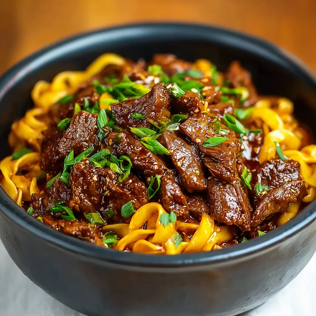 Korean Beef Noodles Recipe Close-up of delicious Korean Beef Noodles, showcasing tender beef and vibrant vegetables.