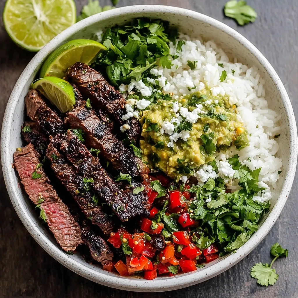 Close-up shot of delicious Cilantro Lime Steak Bowls, showcasing the vibrant colors and fresh ingredients.