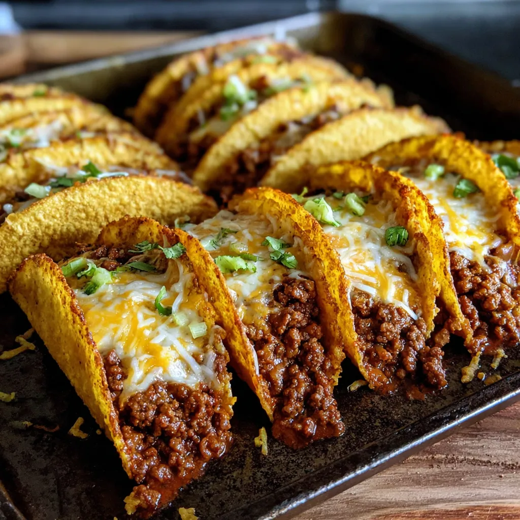 Close-up of delicious Baked Ground Beef Tacos ready to be served.