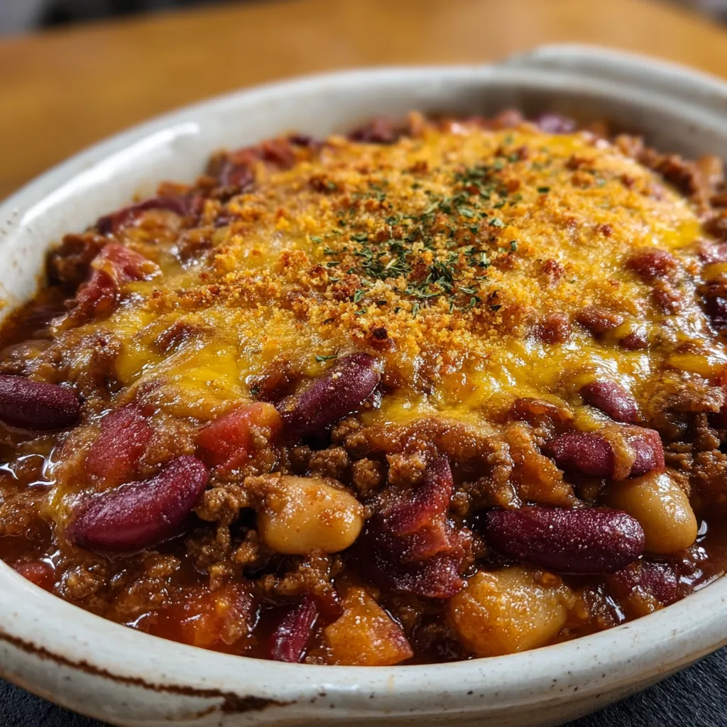 Calico Bean Casserole Recipe Close-Up A close-up showcases a bubbling, freshly baked Calico Bean Casserole, ready to be served.