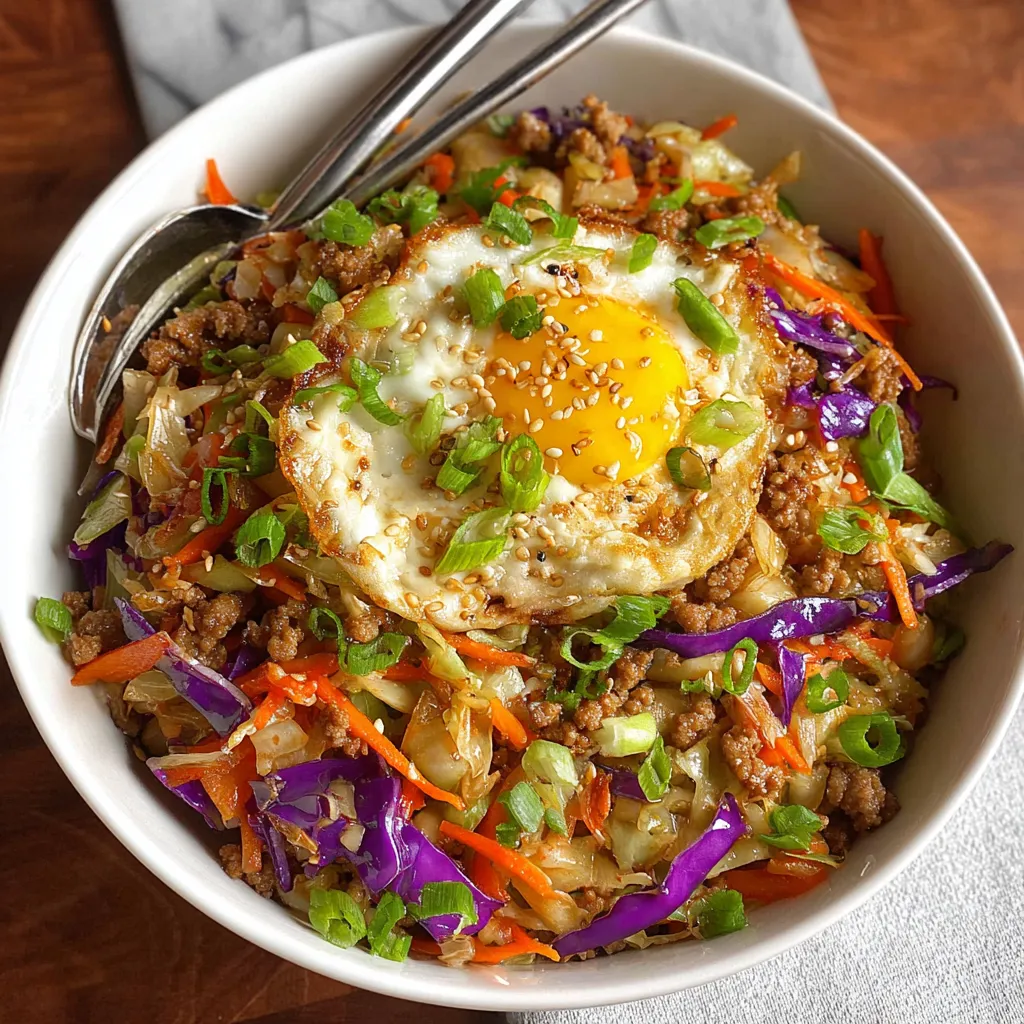 Egg Roll Bowl Recipe Close-Up A close-up image showcasing the delicious, colorful ingredients of Egg Roll In A Bowl.