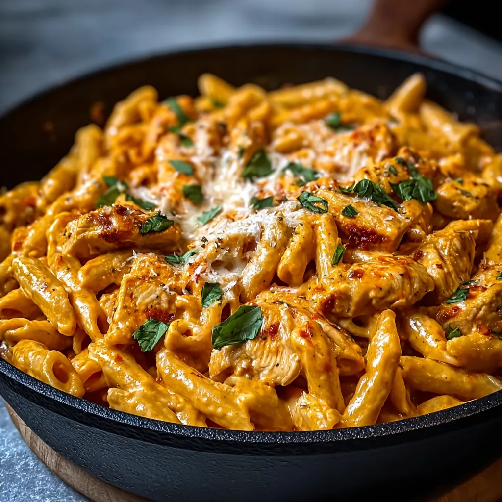 A close-up shot of a plate of creamy Smoky Chipotle Cheesy Chicken Pasta showcases the delicious blend of chicken, pasta, and melted cheese.