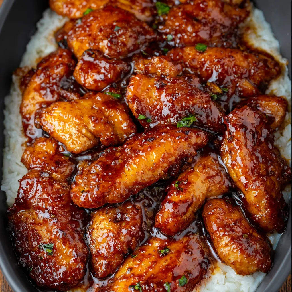 Close-up shot showcasing the delicious glaze and crispy texture of Honey Butter Chicken.