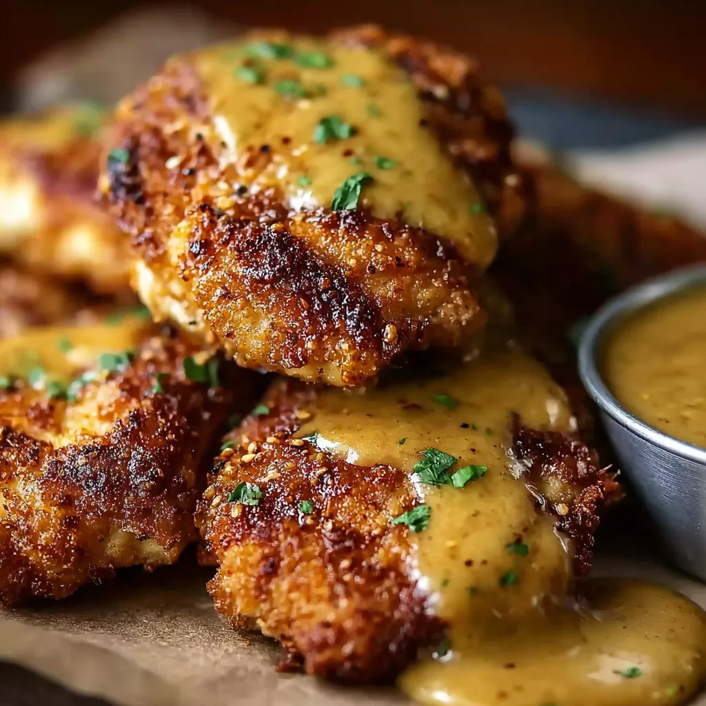 Pretzel Chicken Recipe Close-Up A close-up shows crispy, golden brown Pretzel Chicken, highlighting the pretzel coating and juicy chicken underneath.