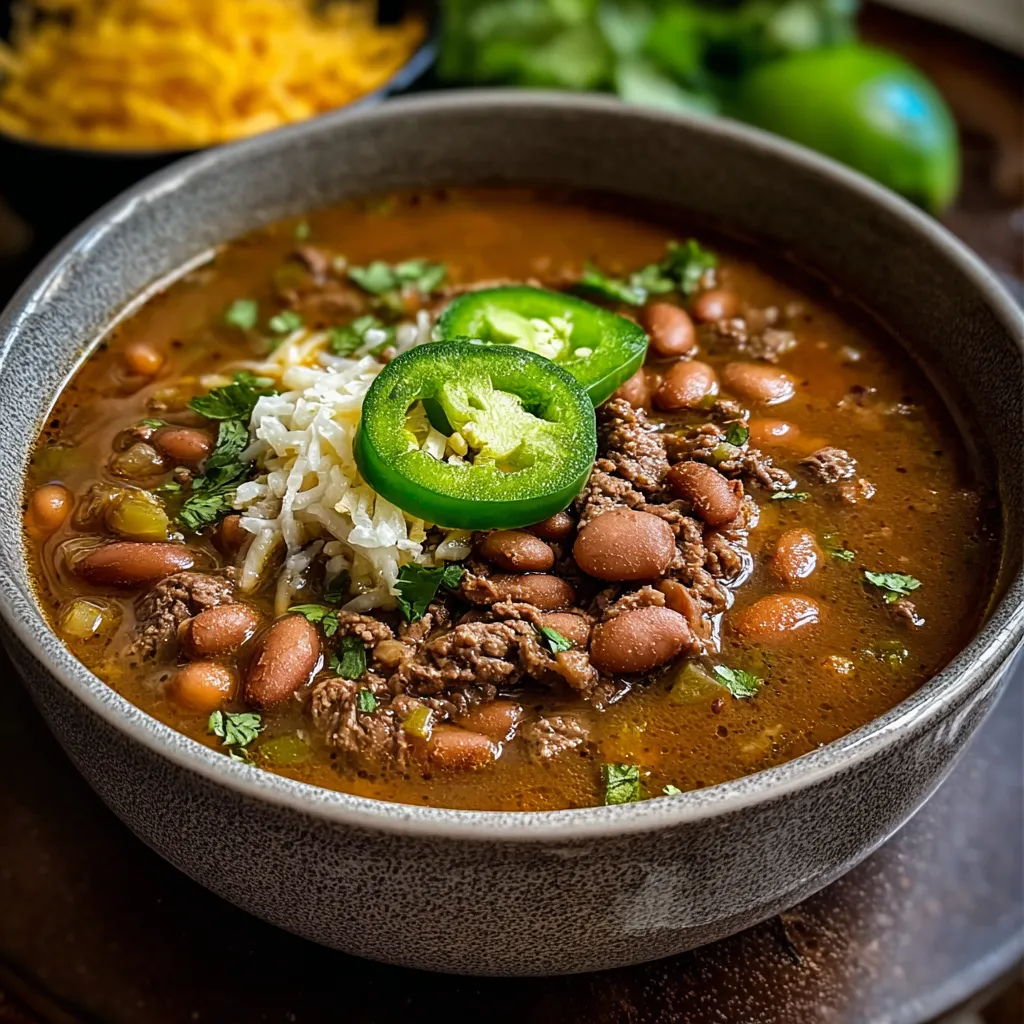 BEST PINTO BEANS GREEN CHILE BEEF SOUP