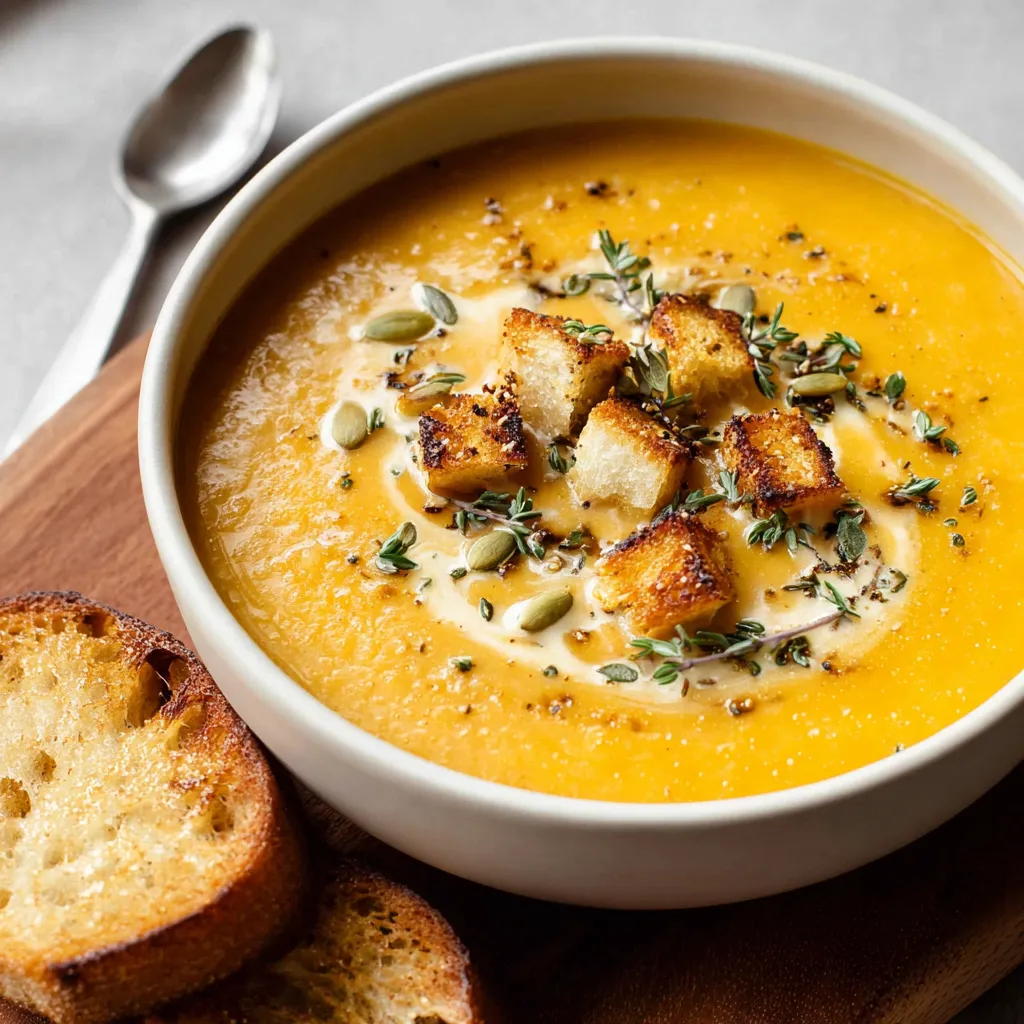 Creamy homemade Butternut Squash Soup is beautifully displayed as a featured image.