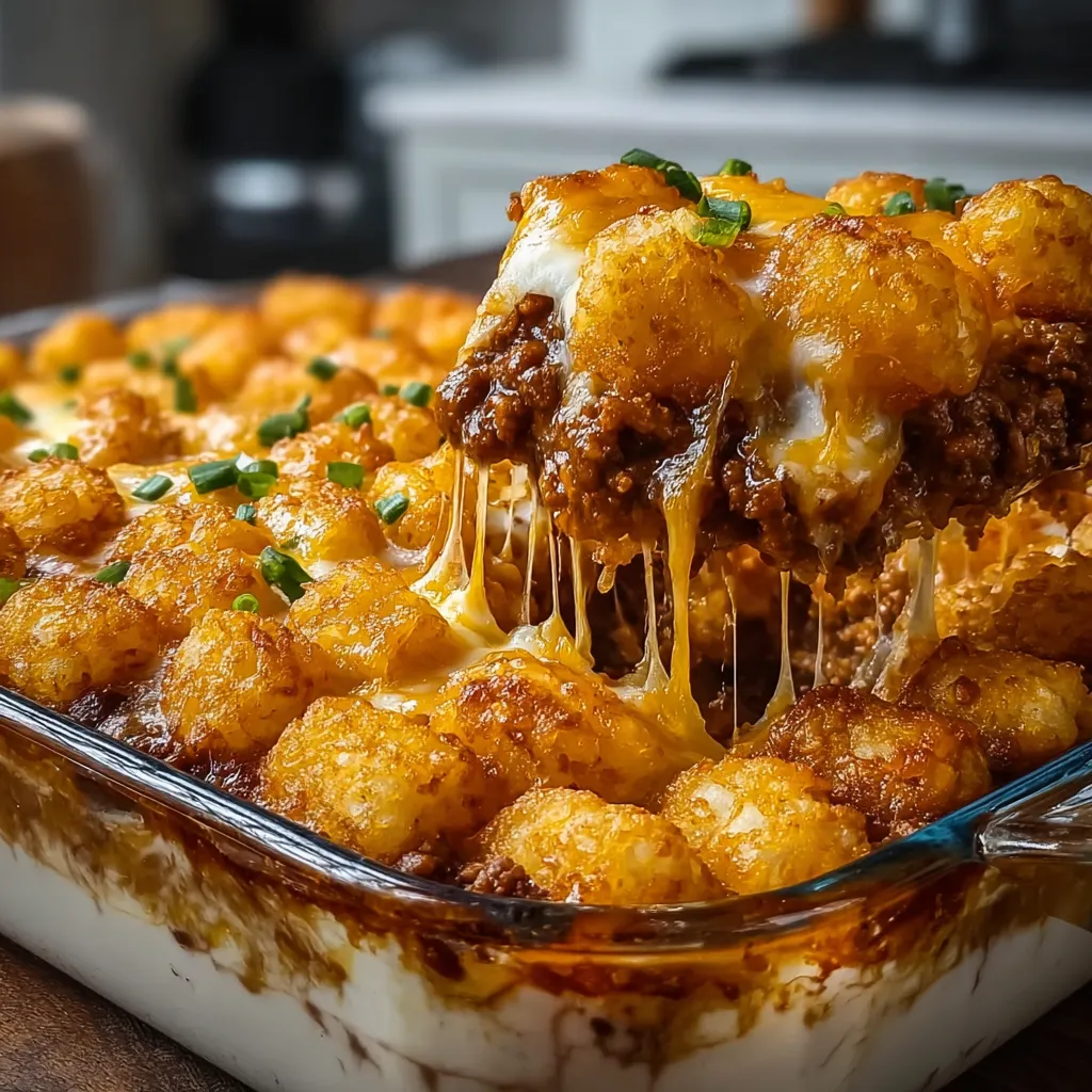 EASY CHILI CHEESE TATER TOT CASSEROLE