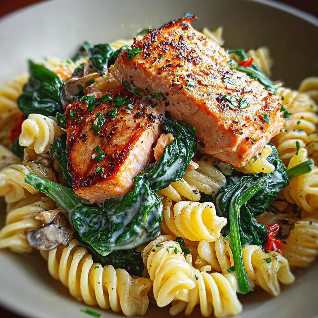 SALMON SPINACH PASTA EASY DINNER