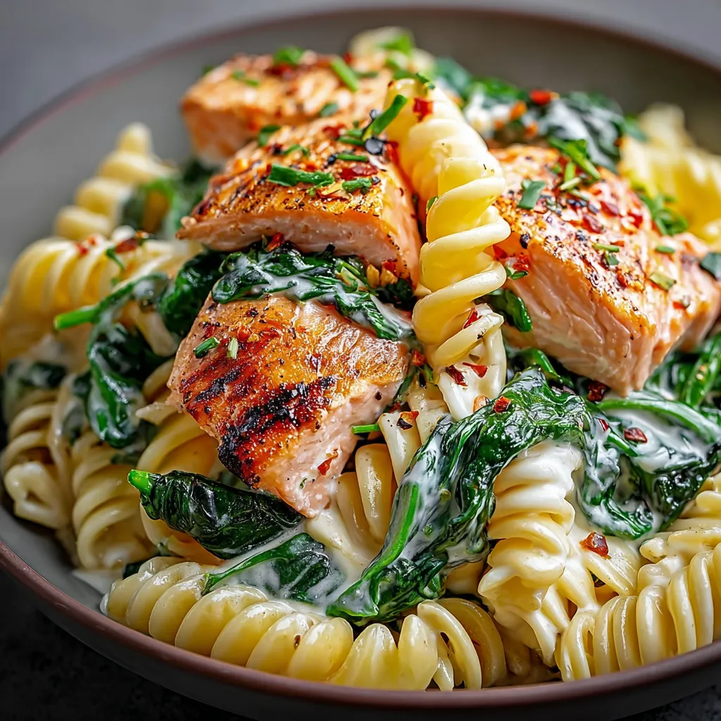 SALMON SPINACH PASTA EASY DINNER