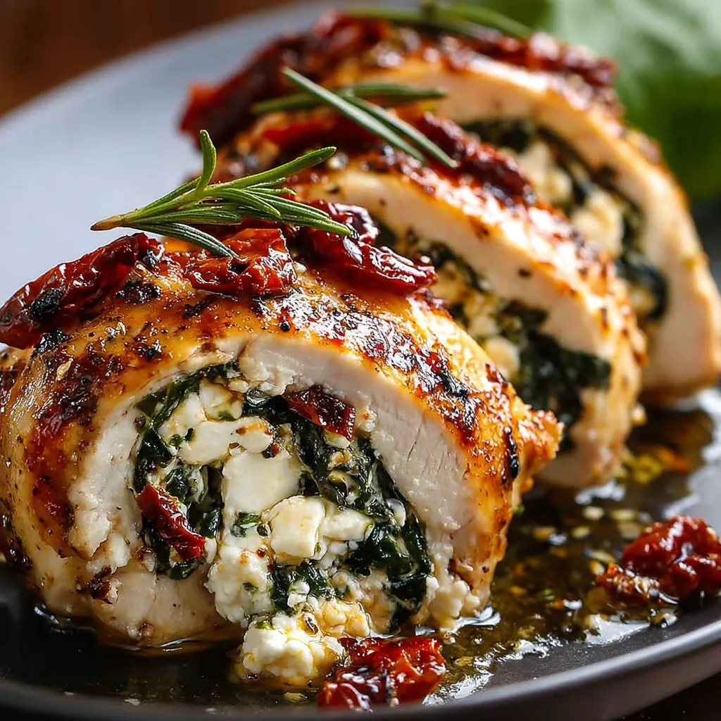 Close-up of a delicious Chicken Feta Spinach Sun-Dried Tomato Dinner showcasing the vibrant colors and textures of the dish.