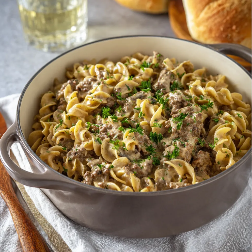 Close-up shot of creamy Asiago Chicken And Gnocchi, showcasing tender chicken and pillowy gnocchi in a rich sauce.