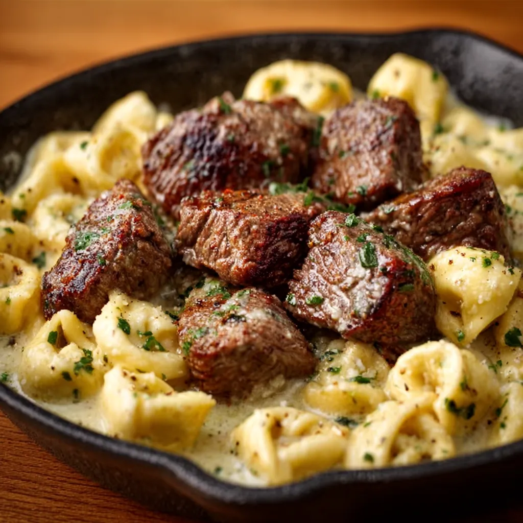 Close-up shot of juicy Butter Steak Bites, showcasing their delicious, buttery glaze.