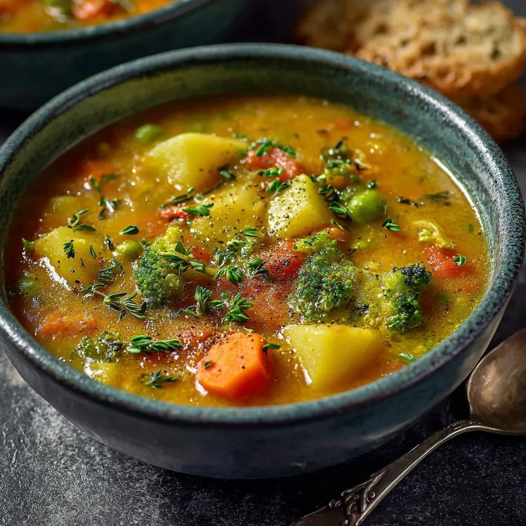 Close-up shot of a bowl of steaming Hearty Vegetable Stew, showcasing the vibrant colors and textures of the vegetables.