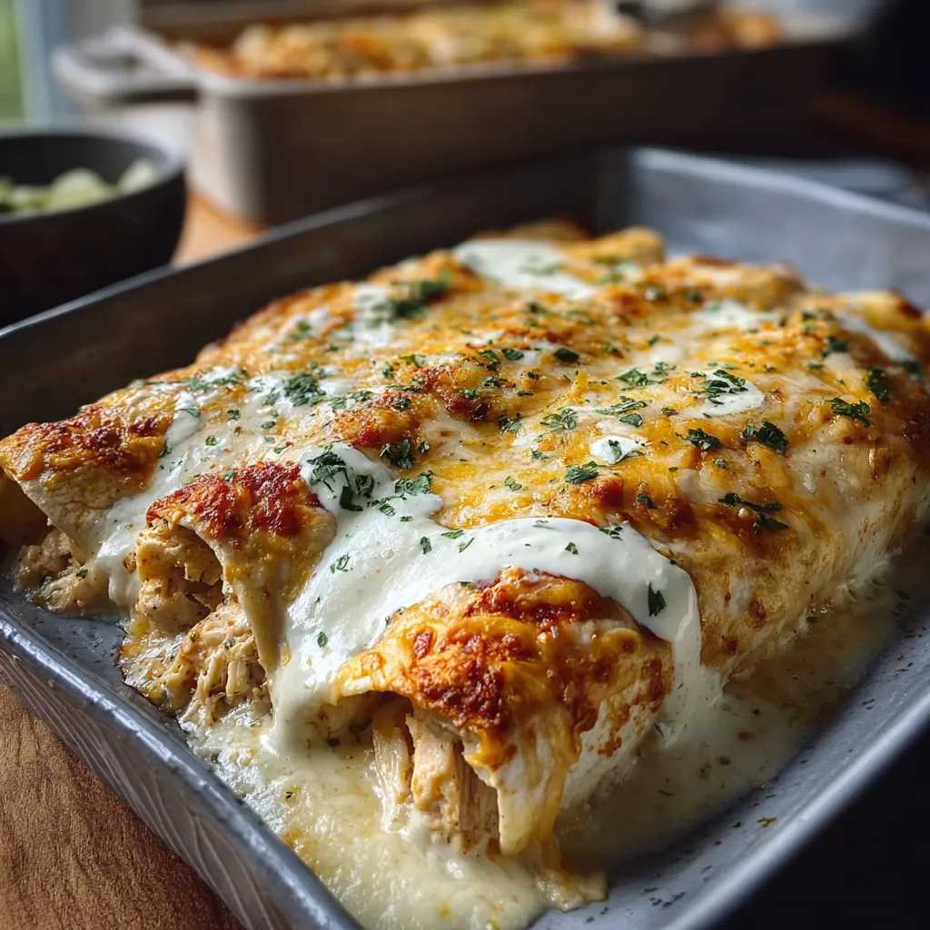 Close-up shot of delicious Protein Chicken Enchiladas, showcasing the cheesy filling and savory sauce.