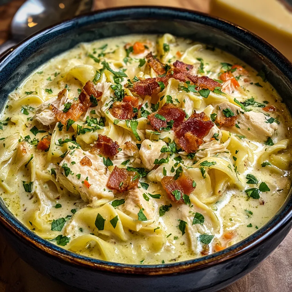 Creamy Crack Chicken Noodle Soup is shown in a comforting bowl, ready to be enjoyed.
