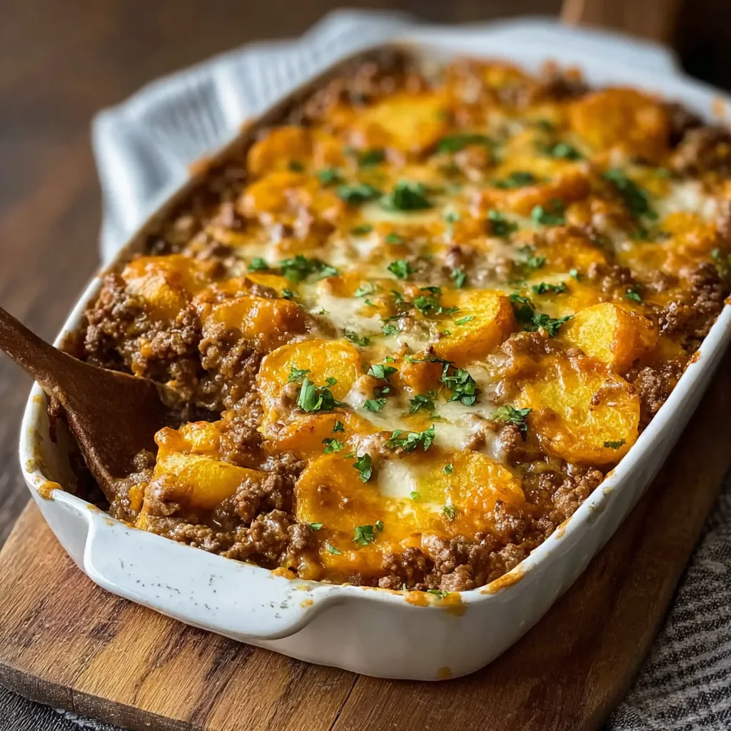 A delicious serving of Hobo Casserole is shown in a content image.