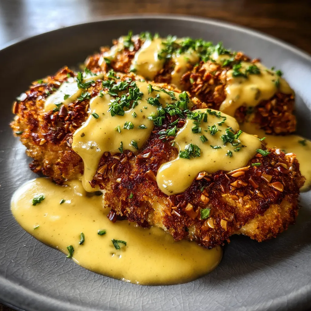 Another view of crispy, golden brown Pretzel Chicken, showcasing its delicious texture.