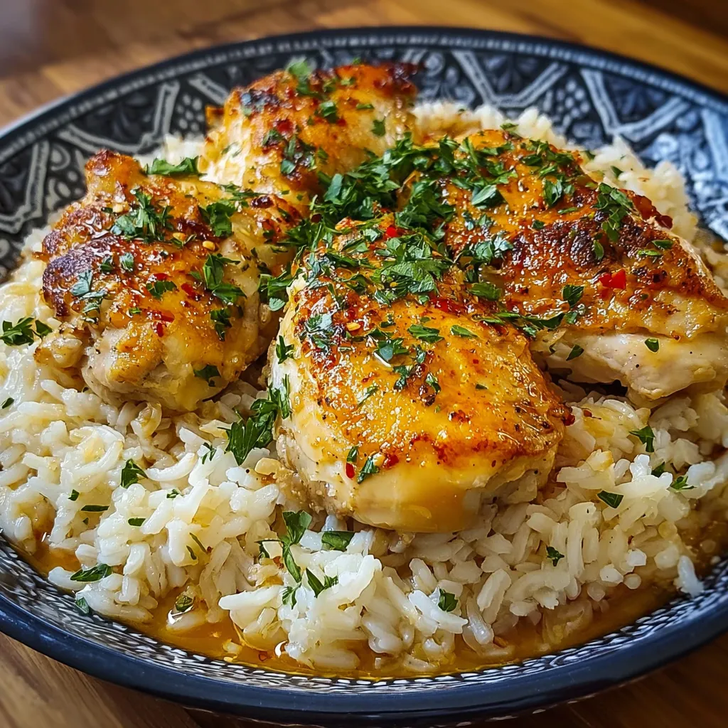 A comforting close-up shot of Forgotten Chicken and Rice, showcasing its creamy texture and delicious ingredients.