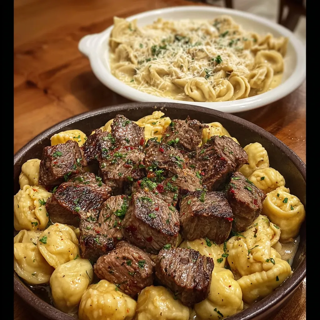Close-up shot showcasing juicy Butter Steak Bites prepared in a skillet, perfect for a delicious and easy meal.