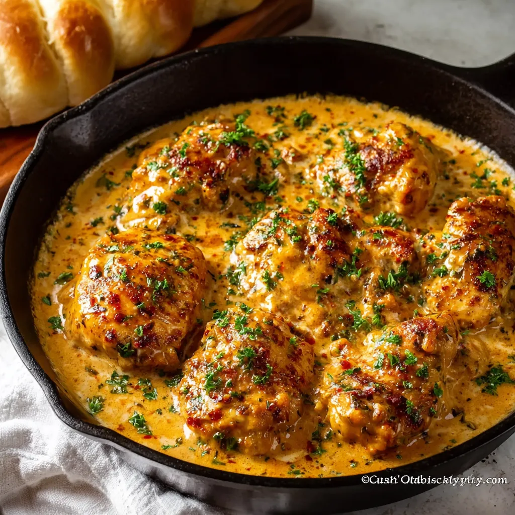 A delicious Texas Roadhouse Butter Chicken Skillet is displayed, showcasing its creamy sauce and tender chicken.
