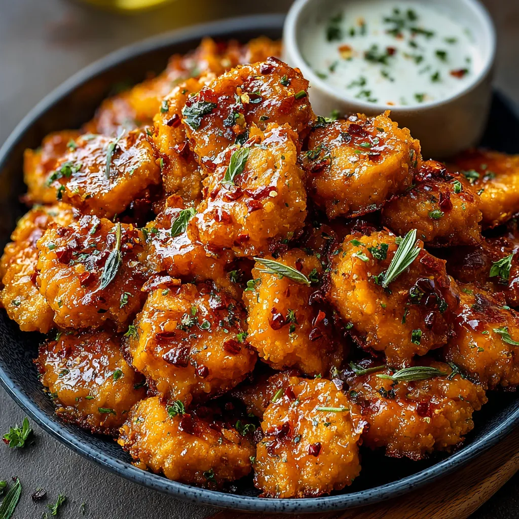 Close-up of juicy Cowboy Butter Chicken Bites, showcasing their golden-brown crust and creamy sauce.