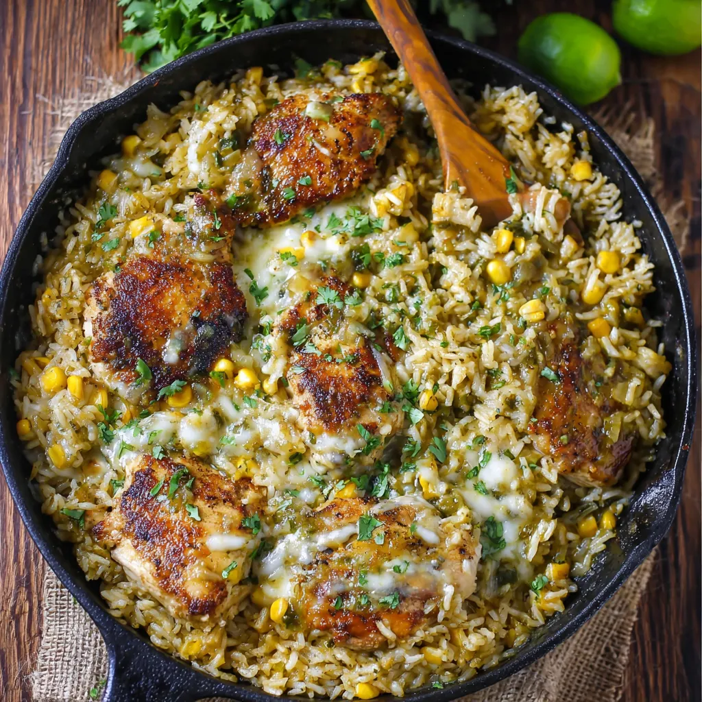 AMAZING SALSA VERDE CHICKEN RICE SKILLET