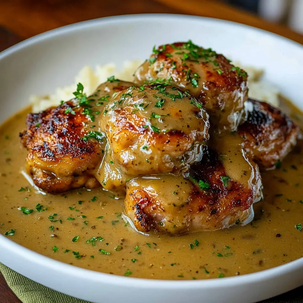 BEST SMOTHERED CHICKEN THIGHS EVER