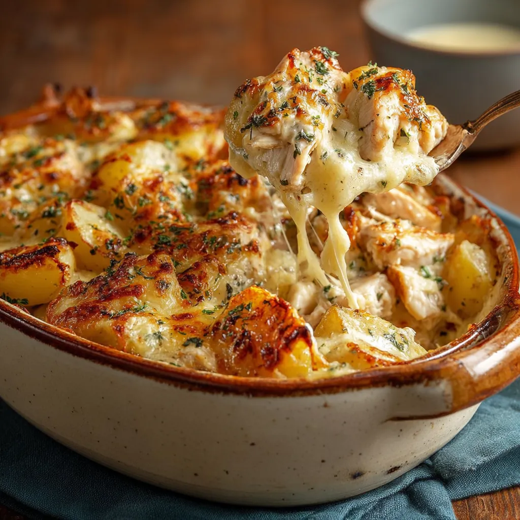 CHEESY CHICKEN AND POTATO BAKE EASY