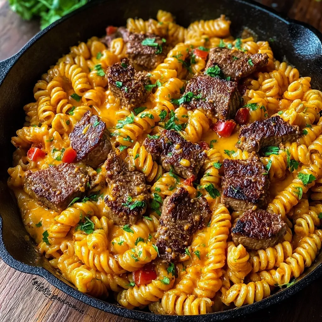 EASY CAJUN STEAK PASTA SKILLET