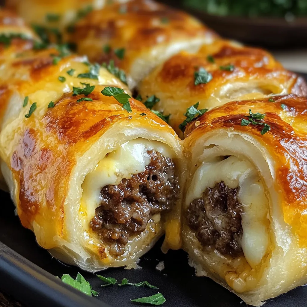 EASY GARLIC BUTTER CHEESEBURGER ROLLUPS