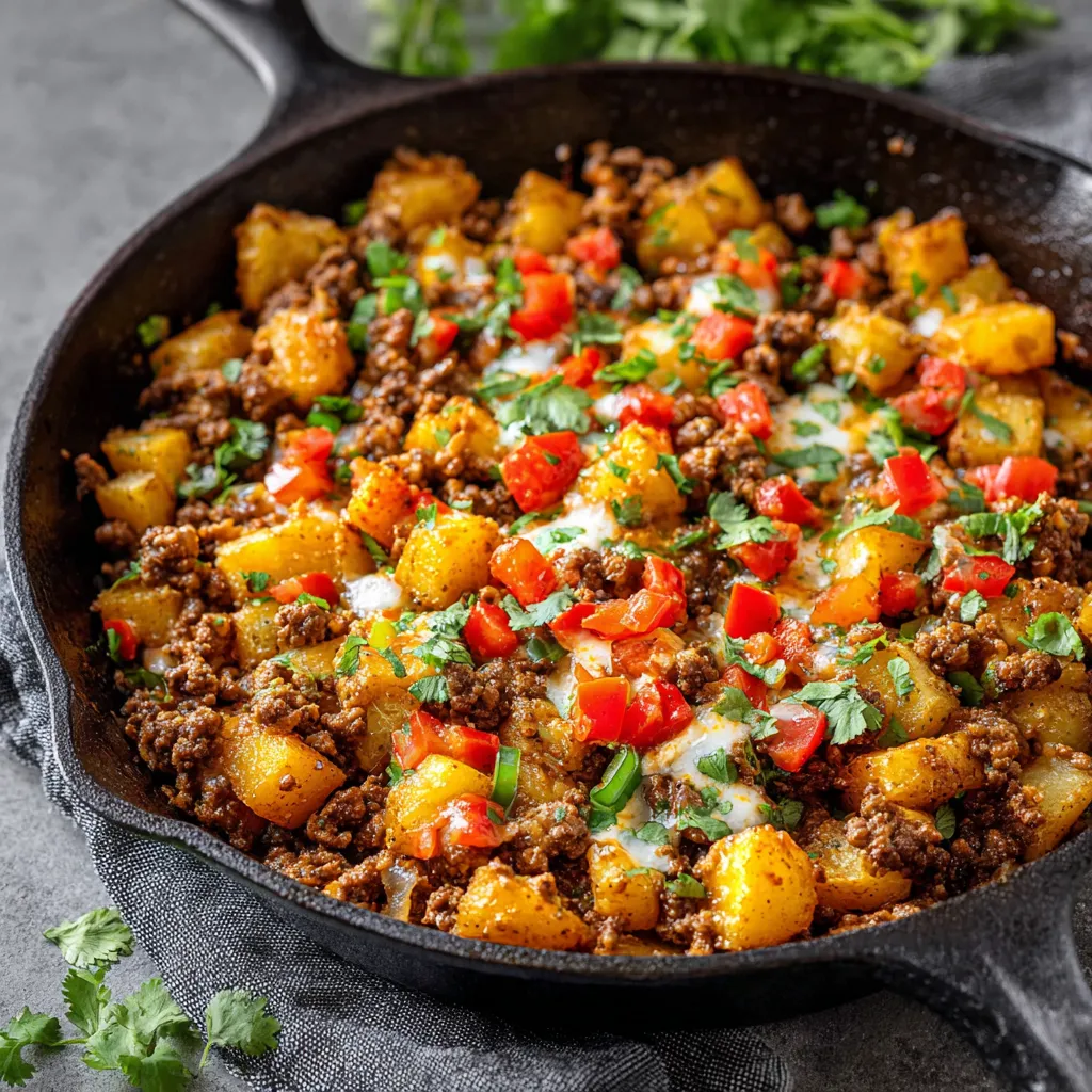 EASY MEXICAN GROUND BEEF AND POTATO SKILLET DINNER