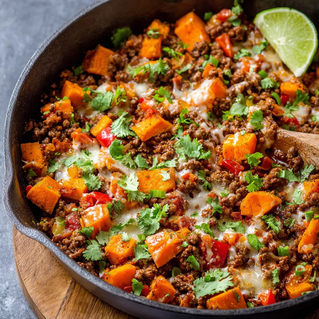 EASY SOUTHWEST GROUND BEEF AND SWEET POTATO SKILLET