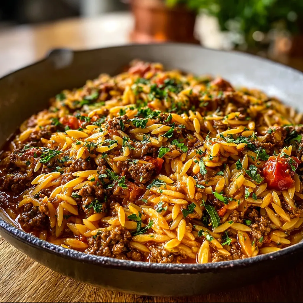 GROUND BEEF ORZO EASY DINNER