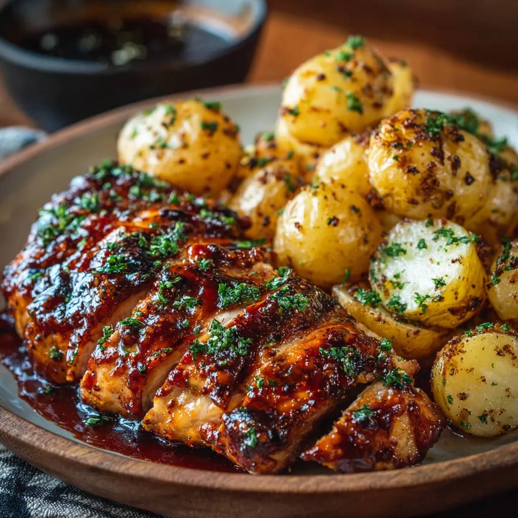 ULTIMATE HONEY BBQ CHICKEN WITH GARLIC POTATOES DINNER