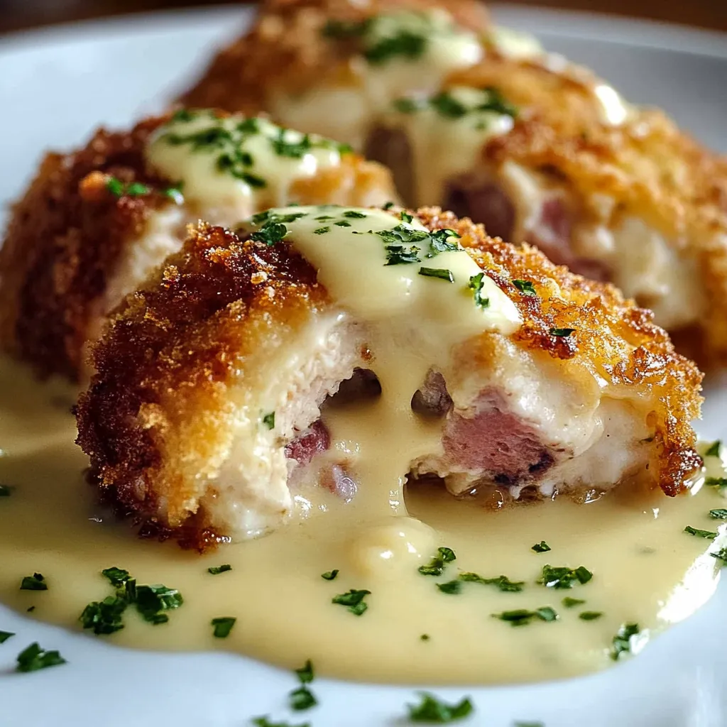 Chicken Cordon Bleu with Swiss Cheese Sauce