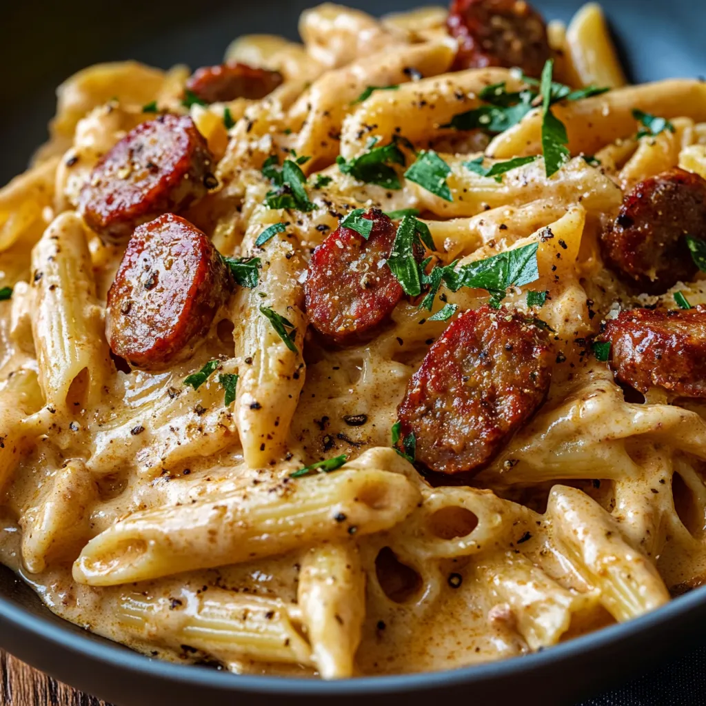 Creamy Cajun Beef Sausage Pasta