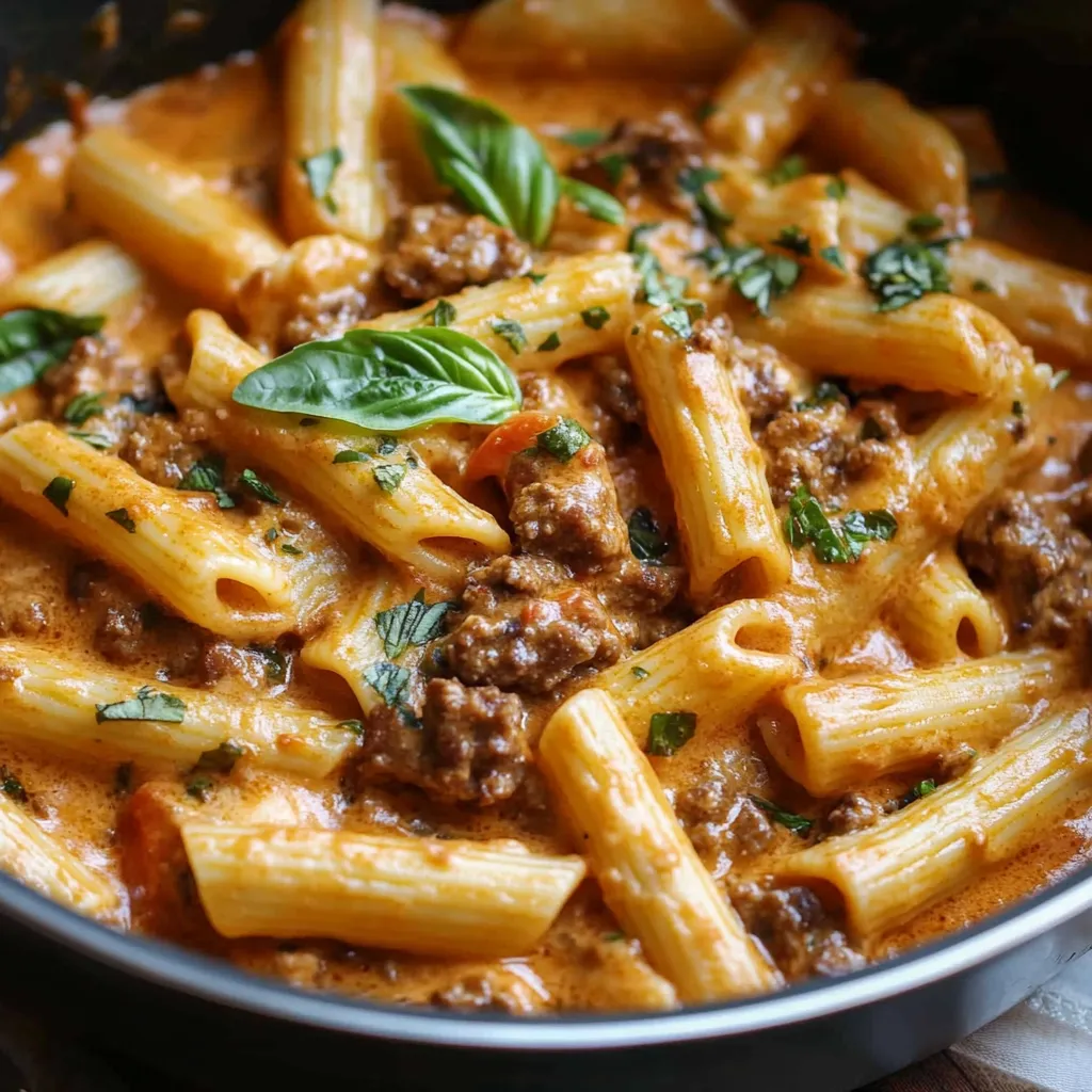 One Pot Creamy Tomato Beef Pasta