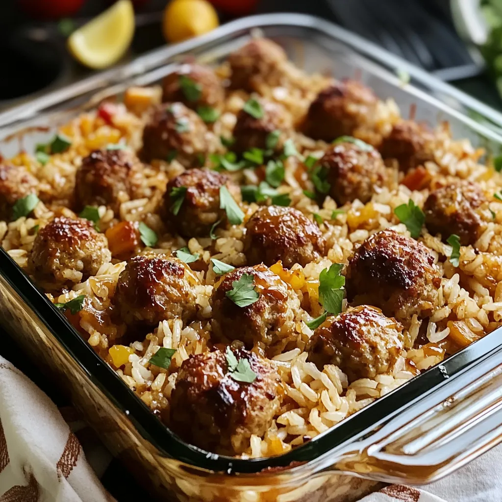 Honey Garlic Meatball Rice Bake